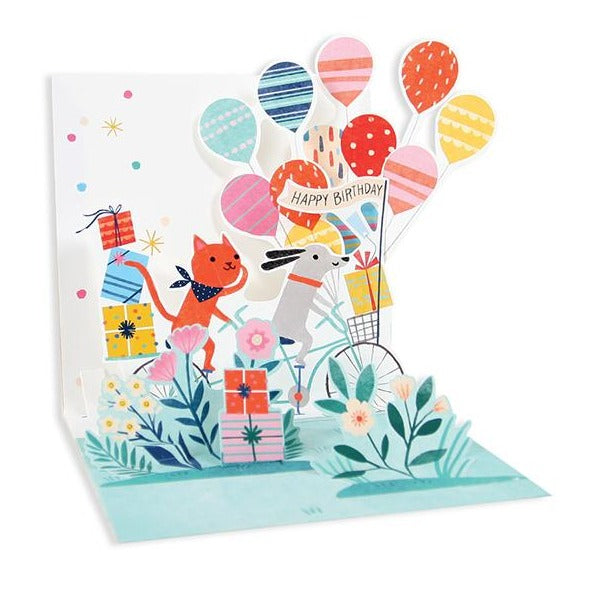 Dog and Cat Bike Ride Treasured Pop-up Card