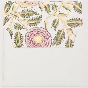Hand Block Printed Greeting Card - Marigold Glitz Blush