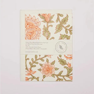 Hand Block Printed Greeting Card - Flora Coral