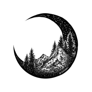 Mountain and Forest Crescent Moon Art Print