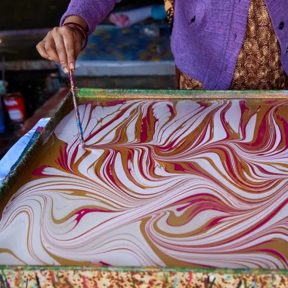 Hand Marbled Greeting Card - Fountain Waves Raspberry Ripple