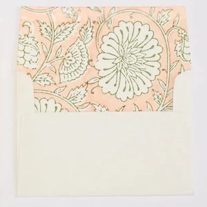Hand Block Printed Greeting Card - Mughal Garden Papaya