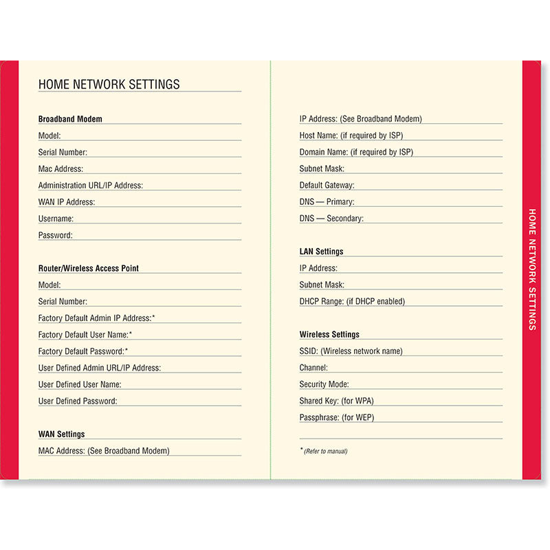 Internet Address & Password Logbook - Red