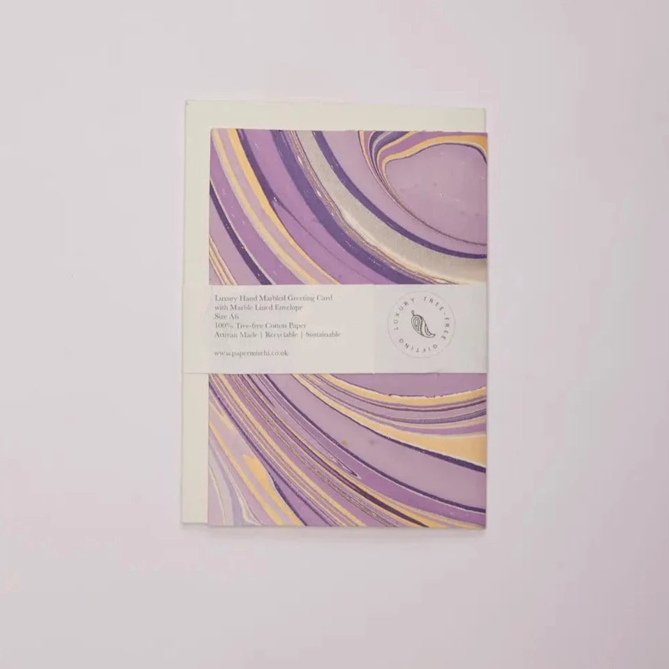 Hand Marbled Greeting Card - Waves Imperial Purple