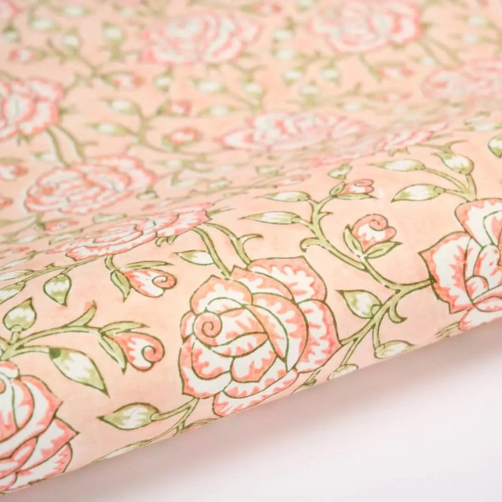 Hand Block Printed Gift Wrap Sheets - Jaipur Rose Papaya (Roll)