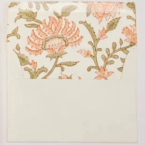 Hand Block Printed Greeting Card - Flora Coral