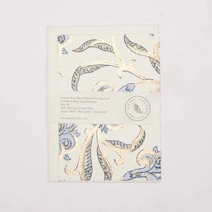 Hand Block Printed Greeting Card - Iris Glitz Blue Stone