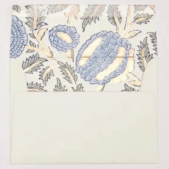 Hand Block Printed Greeting Card - Marigold Glitz Blue Stone