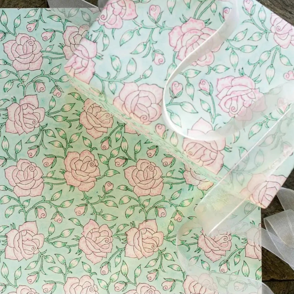 Hand Block Printed Gift Wrap Sheets - Jaipur Rose Blush (Roll)