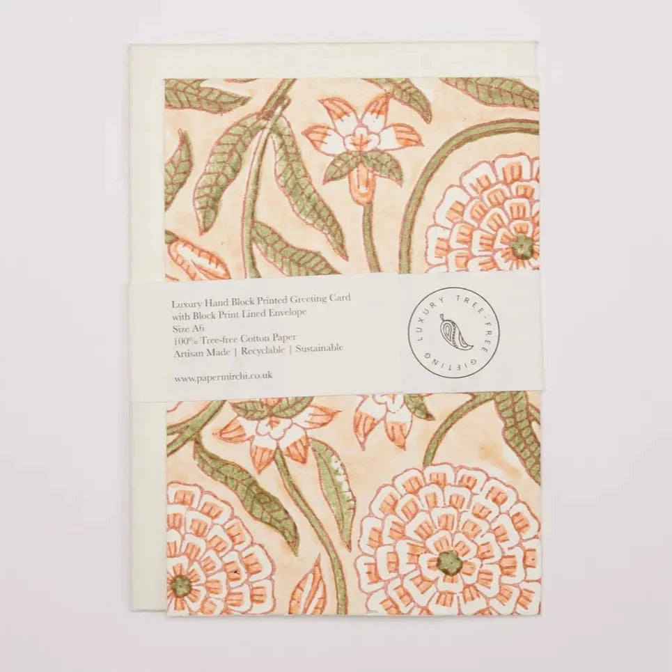 Hand Block Printed Greeting Card - Rajmala Coral