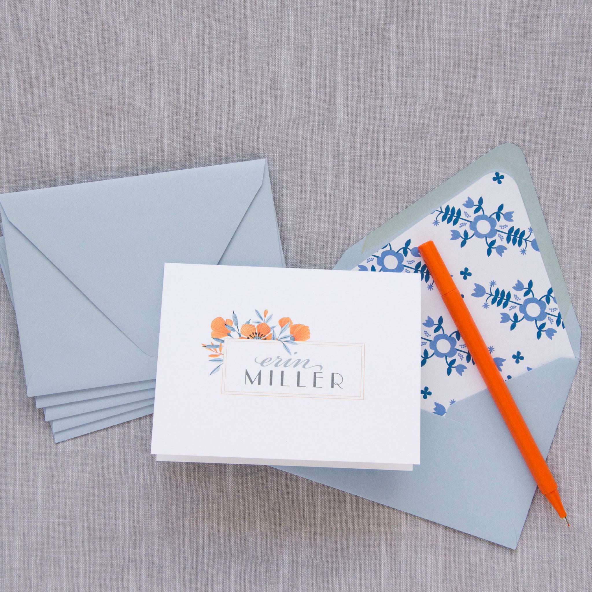 Folded Notecards - Orange Floral 52