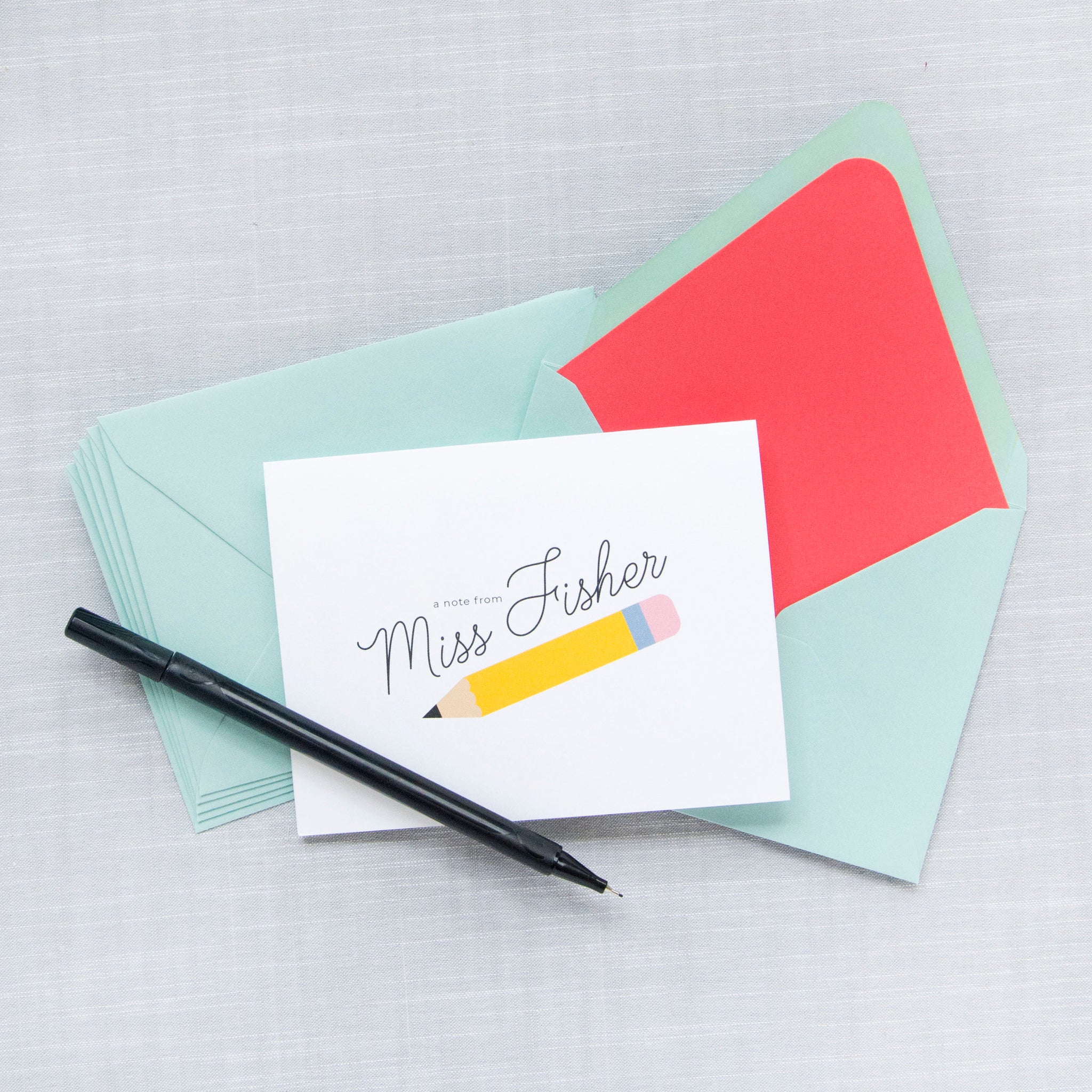Folded Notecards - Teacher Pencil