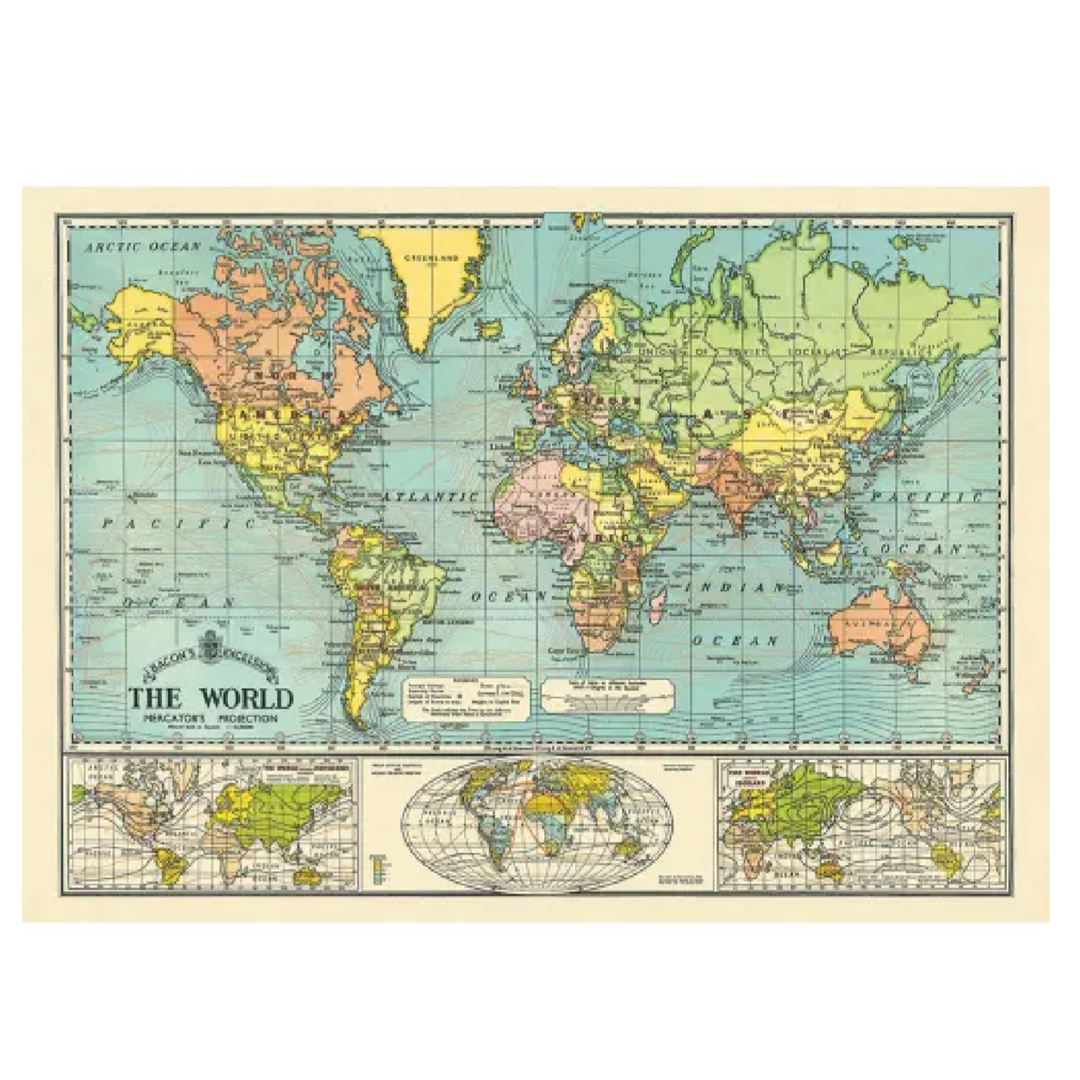 Cavallini Flat Wrap - World Map 6