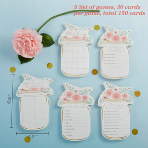 Floral Mason Jar Baby Shower Games 5-game Card Set