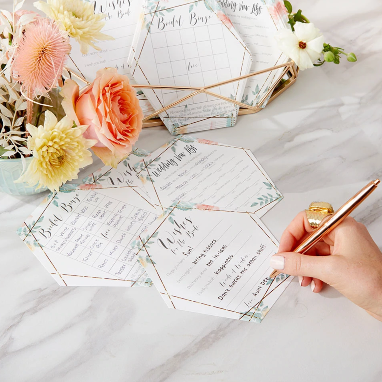 Geometric Floral Bridal Shower Games 5-game Card Set
