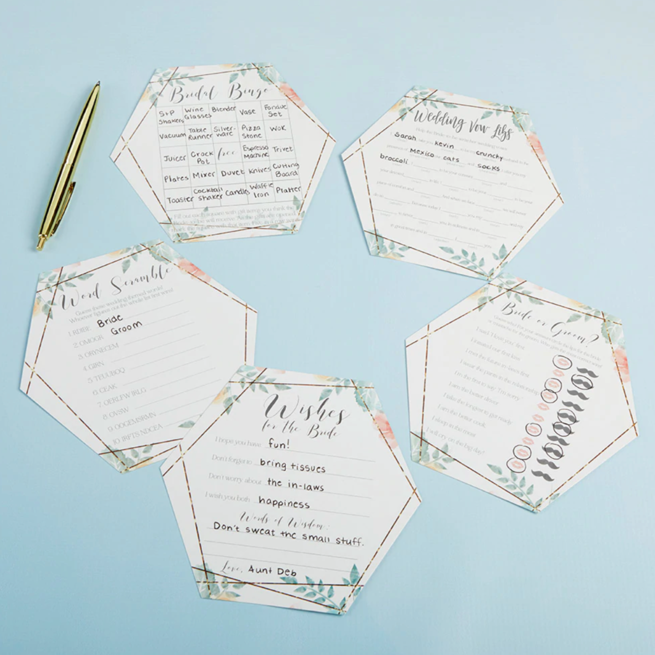 Geometric Floral Bridal Shower Games 5-game Card Set