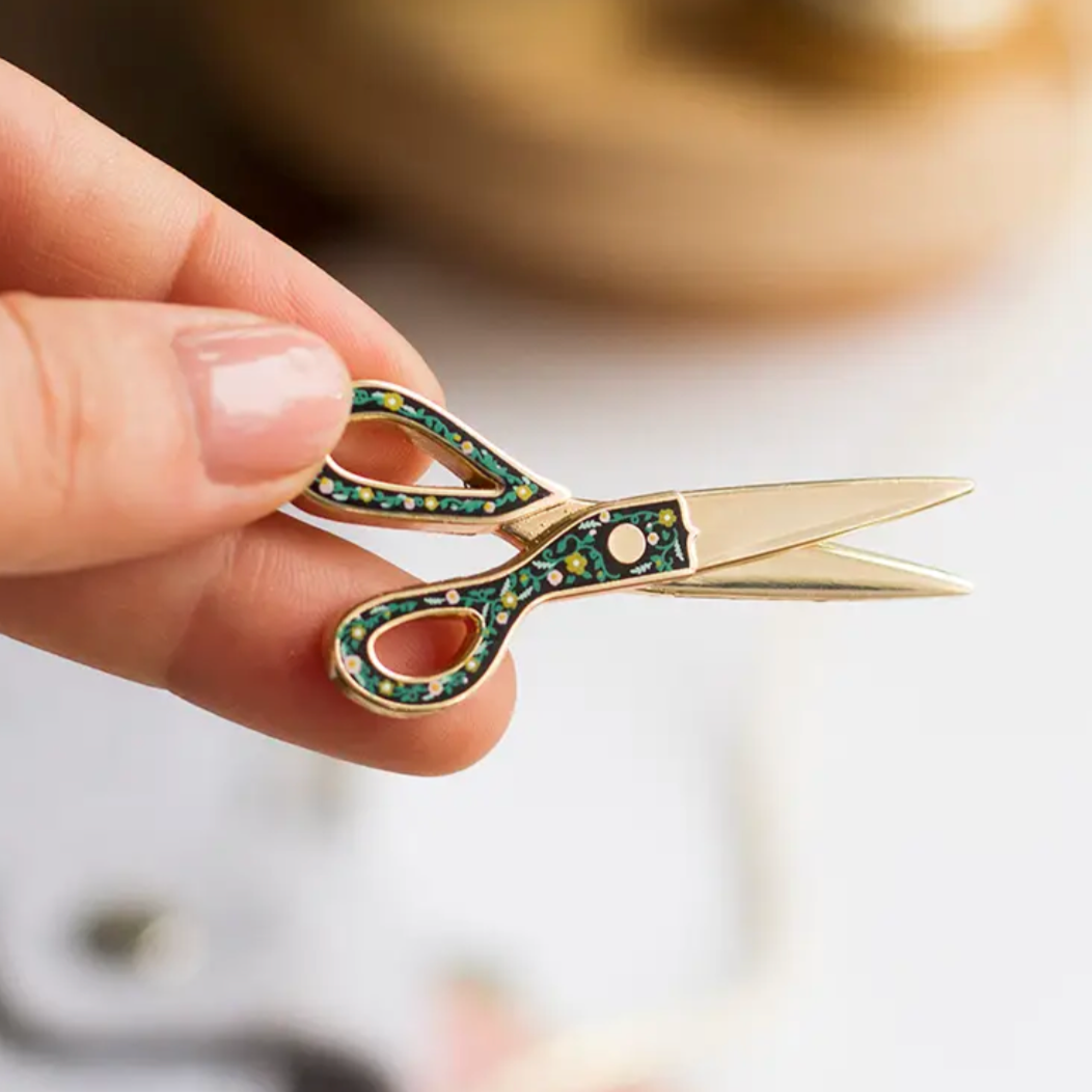 Floral Scissors Interactive Enamel Pin
