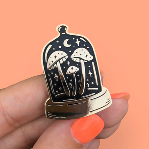 Bell-Jar Midnight Mushrooms Spooky Enamel Pin