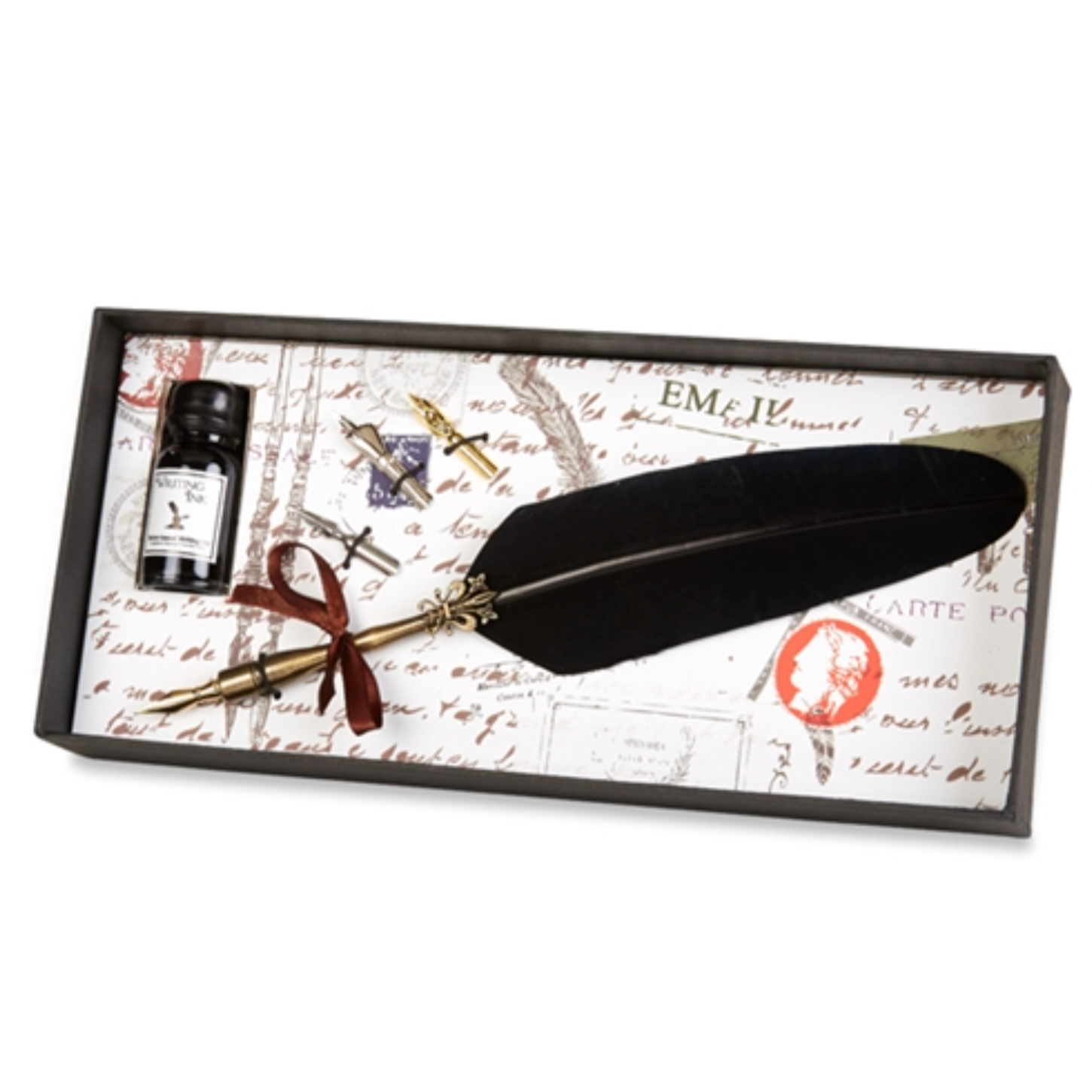 Brass Feather Nib Pen & Ink Set - Black