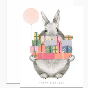 Bunny Holding Gifts Birthday Card
