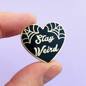 Stay Weird Black Heart Enamel Pin