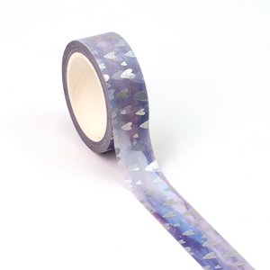Silver Foil Hearts on Purple Washi