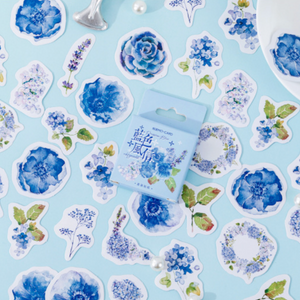 Prussian Blue Flower Stickers - pack of 45