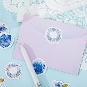 Prussian Blue Flower Stickers - pack of 45