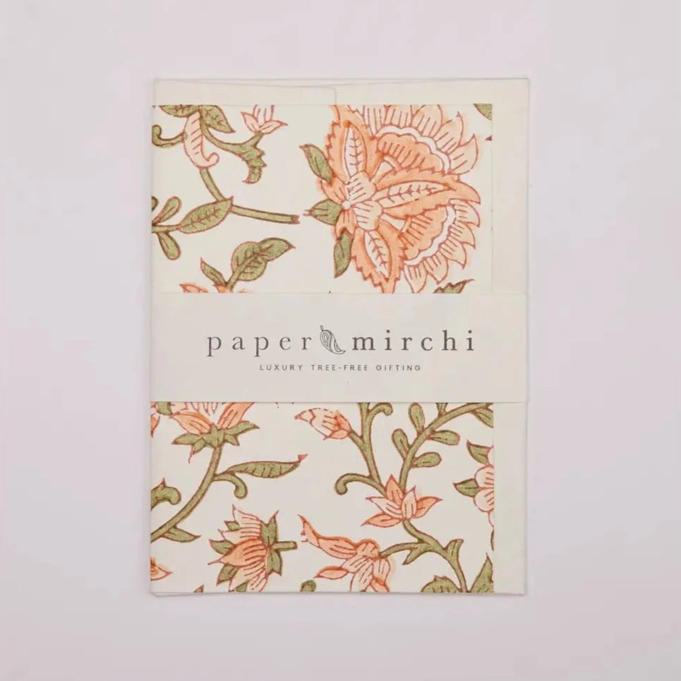 Hand Block Printed Greeting Card - Flora Coral