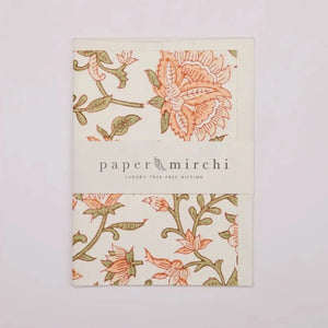 Hand Block Printed Greeting Card - Flora Coral