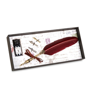 Brass Feather Nib Pen & Ink Set - Burgundy