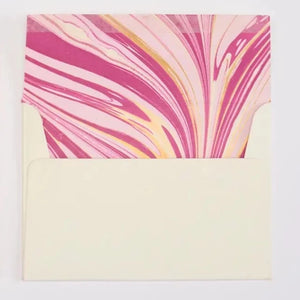 Hand Marbled Greeting Card - Fountain Waves Raspberry Ripple
