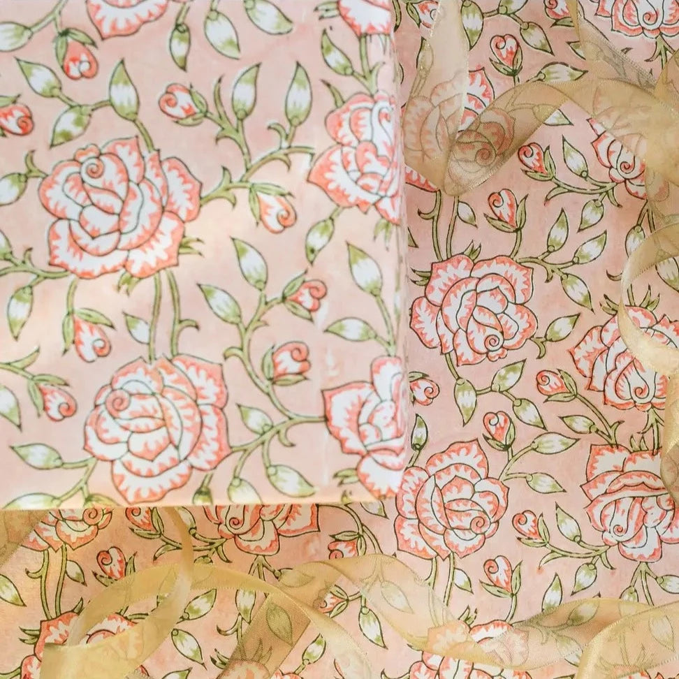 Hand Block Printed Gift Wrap Sheets - Jaipur Rose Papaya (Roll)