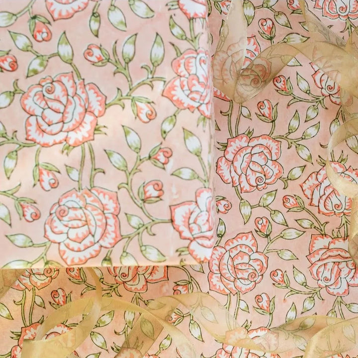 Hand Block Printed Gift Wrap Sheets - Jaipur Rose Papaya (Roll)