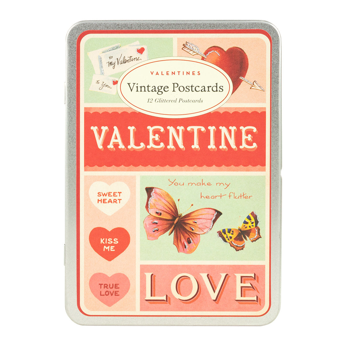 Cavallini Papers & Co Valentines Glitter Vintage Postcards