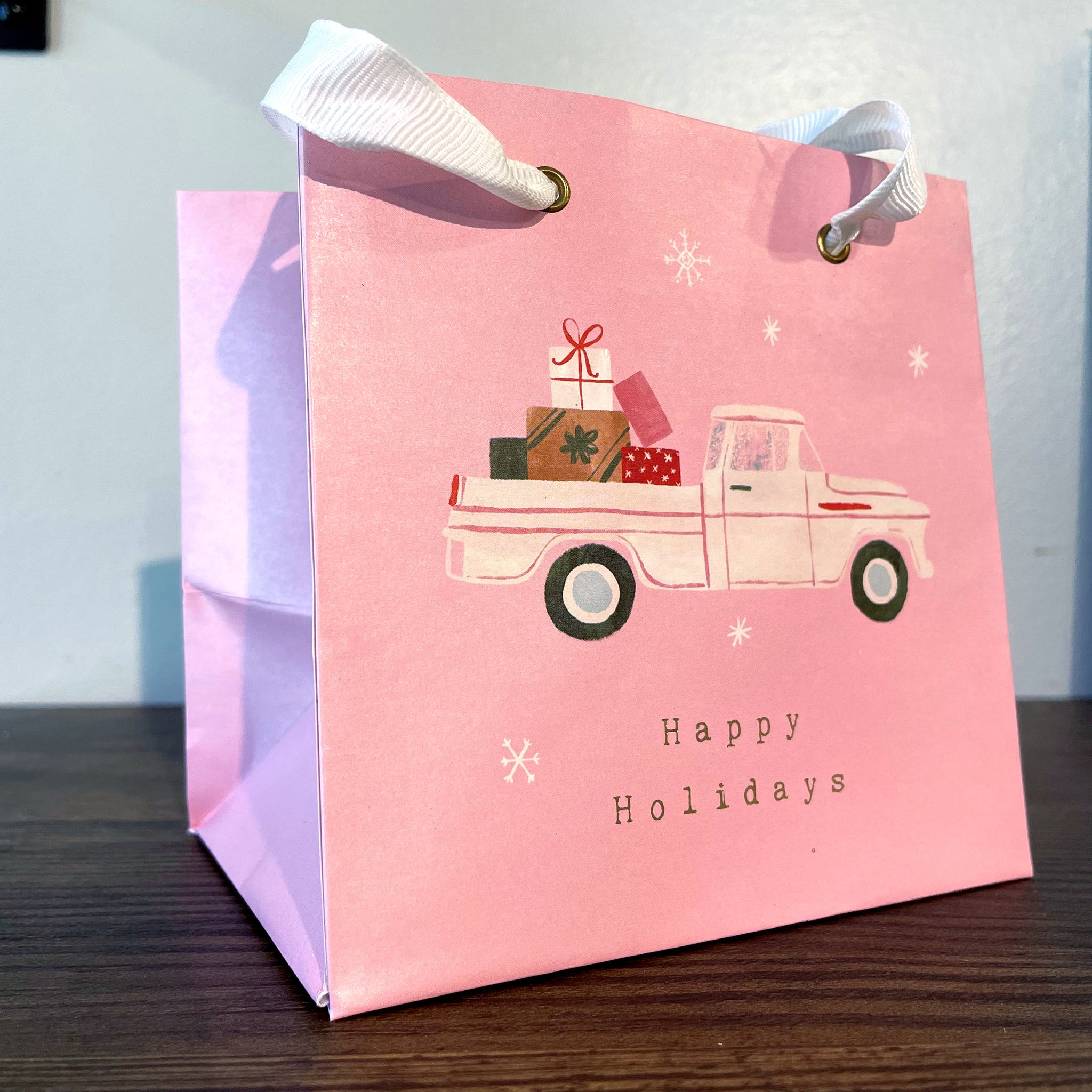 Happy Holidays Retro Truck Mini Gift Bag